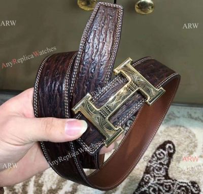 2018 Replica Hermes Gold Buckle Leather Belt - Cool Retro Style - Mans Gift